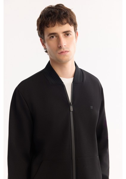 Erkek Siyah Bomber Yaka Pamuklu Bi-Stretch Regular Fit Sweatshirt A52Y1200