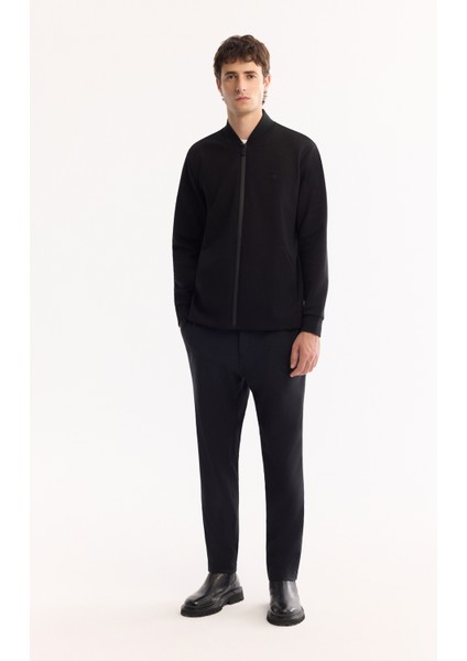 Erkek Siyah Bomber Yaka Pamuklu Bi-Stretch Regular Fit Sweatshirt A52Y1200