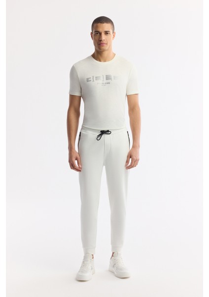 Erkek Beyaz Beli Lastikli Bağcıklı Bi-Stretch Regular Fit Eşofman Altı B003400
