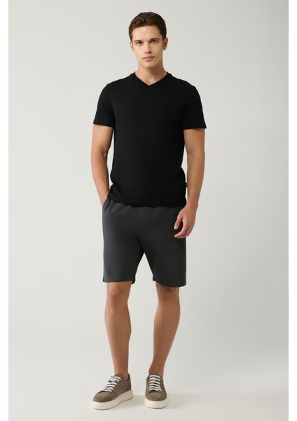 Erkek Antrasit Yandan Cepli Örme Pamuklu 2 İplik Günlük Relaxed Fit Şort E003602
