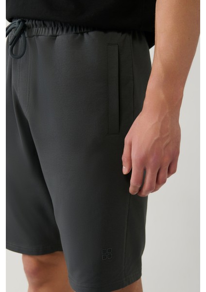Erkek Antrasit Yandan Cepli Örme Pamuklu 2 İplik Günlük Relaxed Fit Şort E003602