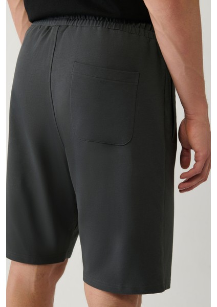 Erkek Antrasit Yandan Cepli Örme Pamuklu 2 İplik Günlük Relaxed Fit Şort E003602