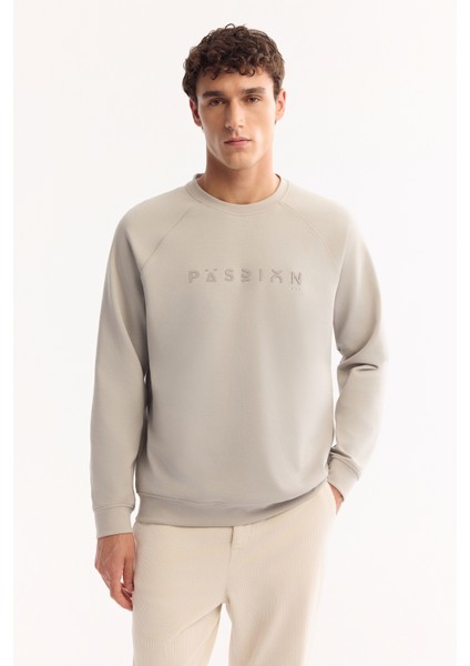 Erkek Gri Bisiklet Yaka Pamuklu Bi-Stretch Baskılı Regular Fit Sweatshirt A52Y1249 indirimleri