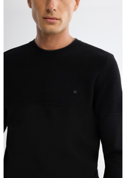 Erkek Siyah Bisiklet Çift Yaka Dokulu Pamuklu Triko Regular Fit Kazak A42Y5190 fiyatları