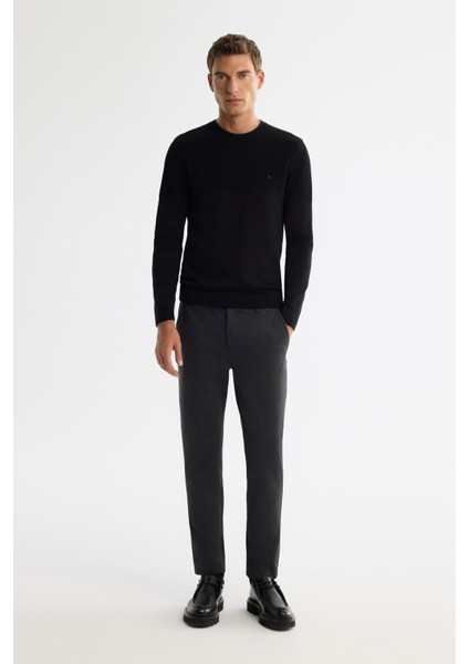 Erkek Siyah Bisiklet Çift Yaka Dokulu Pamuklu Triko Regular Fit Kazak A42Y5190 indirimleri