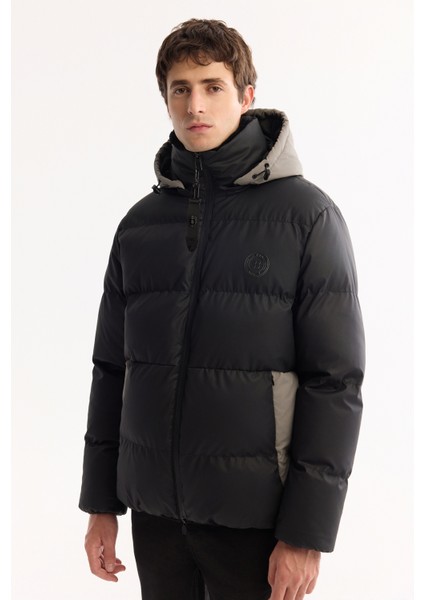 Erkek Siyah Kapüşonlu Su İtici Rüzgar Geçirmez -10°C Dayanıklı Şişme Regular Fit Mont A52Y6150 indirimleri