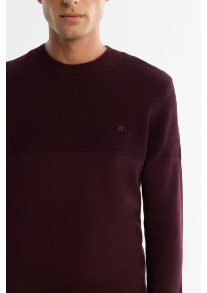 Erkek Bordo Bisiklet Çift Yaka Dokulu Pamuklu Triko Regular Fit Kazak A42Y5190 fiyatları