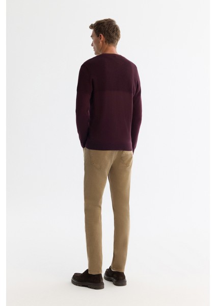 Erkek Bordo Bisiklet Çift Yaka Dokulu Pamuklu Triko Regular Fit Kazak A42Y5190 fırsatları