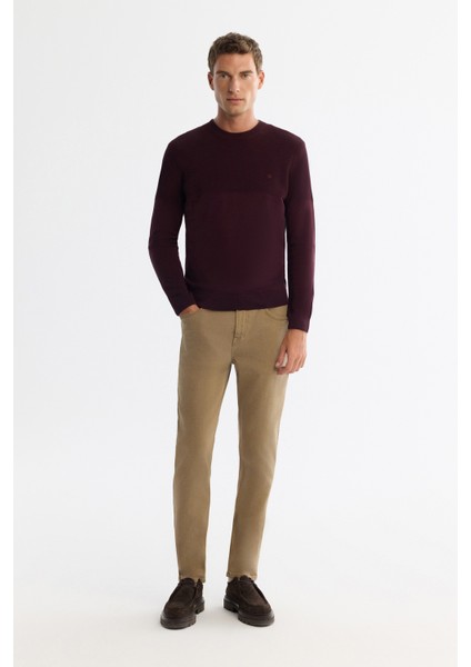 Erkek Bordo Bisiklet Çift Yaka Dokulu Pamuklu Triko Regular Fit Kazak A42Y5190 indirimleri