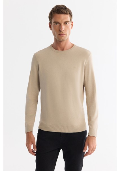 Erkek Bej Viskon Bisiklet Yaka Triko Regular Fit Kazak B005132 fırsatları