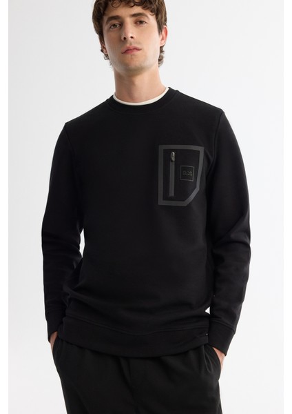 Erkek Siyah Bisiklet Yaka Pamuklu Baskılı Elastan Regular Fit Sweatshirt A42Y1240 fiyatları