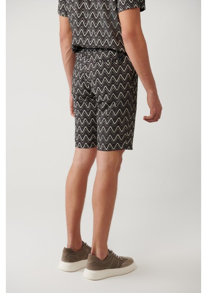 Erkek Siyah Beli Lastikli Desenli Viskon Karışımlı Etenna Relaxed Fit Şort A41Y3718 indirimleri