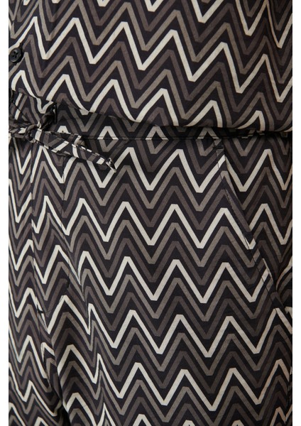 Erkek Siyah Beli Lastikli Desenli Viskon Karışımlı Etenna Relaxed Fit Şort A41Y3718