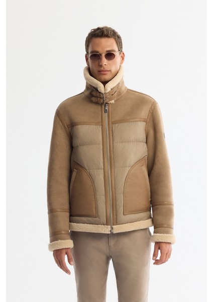 Erkek Vizon Kürklü Yaka Napa Comfort Fit Mont A42Y6127