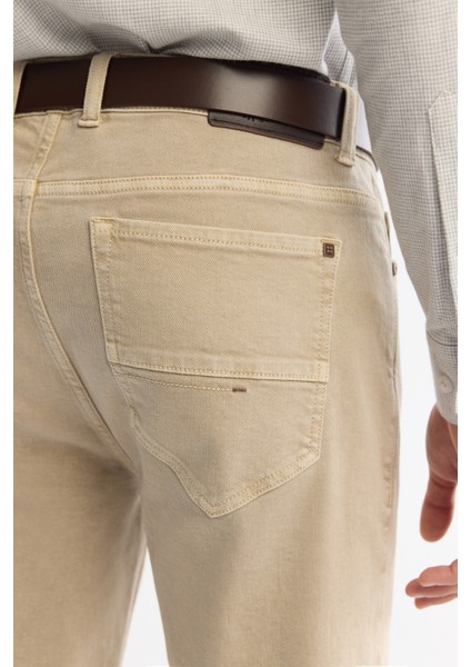 Erkek Bej Parça Boya Yıkamalı Esnek Berlin Slim Fit Jean Pantolon A42Y3500