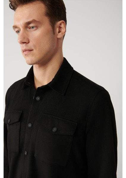 Erkek Siyah Süet Dokulu Önü Çıtçıtlı Mevsimlik Comfort Fit Mont A41Y6010 fiyatları