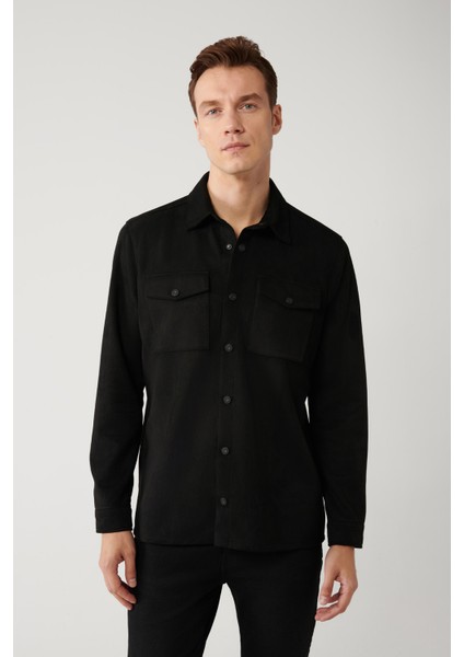 Erkek Siyah Süet Dokulu Önü Çıtçıtlı Mevsimlik Comfort Fit Mont A41Y6010 modelleri