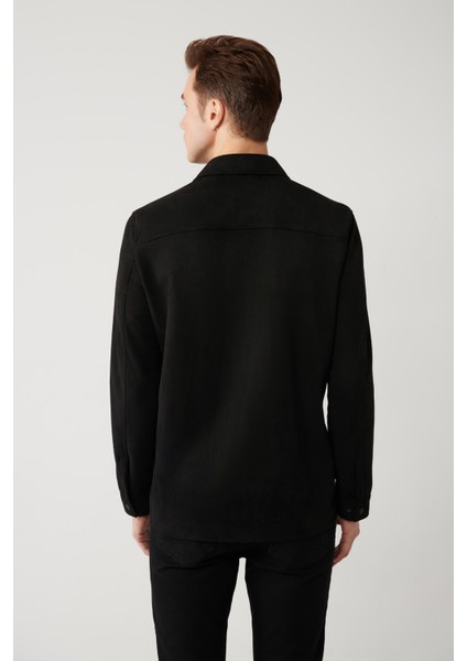 Erkek Siyah Süet Dokulu Önü Çıtçıtlı Mevsimlik Comfort Fit Mont A41Y6010 fırsatları
