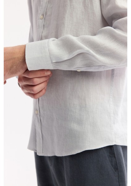 Erkek Buz Gri Düğmeli Yaka %100 Keten Comfort Fit Gömlek B002191 modelleri