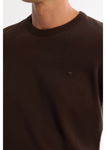 Erkek Kahverengi Bisiklet Yaka Tüylenmeyen Triko Regular Fit Kazak E005000 fiyatları