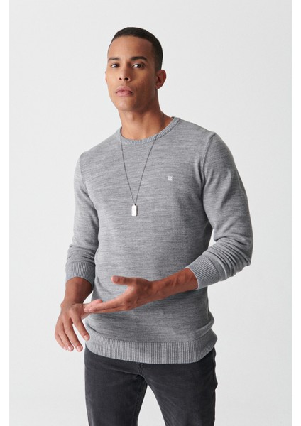 Erkek Gri Bisiklet Yaka Tüylenmeyen Triko Regular Fit Kazak E005000 fiyatları