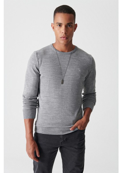 Erkek Gri Bisiklet Yaka Tüylenmeyen Triko Regular Fit Kazak E005000 modelleri