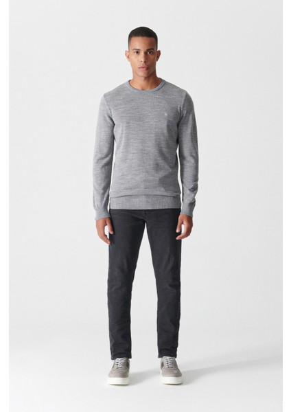 Erkek Gri Bisiklet Yaka Tüylenmeyen Triko Regular Fit Kazak E005000 indirimleri