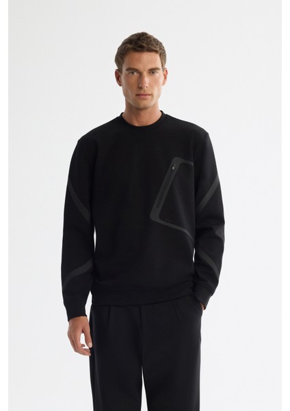 Erkek Siyah Bisiklet Yaka Pamuklu Baskılı Regular Fit Sweatshirt A42Y1317