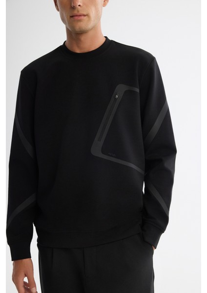 Erkek Siyah Bisiklet Yaka Pamuklu Baskılı Regular Fit Sweatshirt A42Y1317 fiyatları