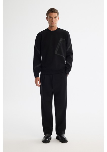 Erkek Siyah Bisiklet Yaka Pamuklu Baskılı Regular Fit Sweatshirt A42Y1317 indirimleri