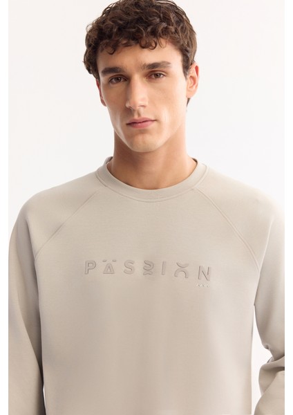 Erkek Gri Bisiklet Yaka Pamuklu Bi-Stretch Baskılı Regular Fit Sweatshirt A52Y1249