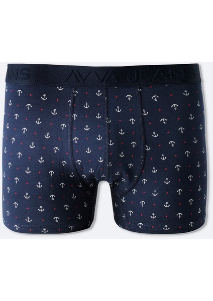 Erkek Lacivert Desenli Pamuklu Tekli Regular Fit Boxer A51Y9501