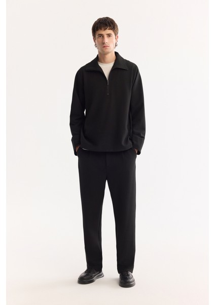 Erkek Siyah Yarım Fermuarlı Viskon Karışımlı Bi-Stretch Comfort Fit Sweatshirt A52Y2096