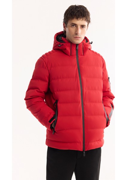Erkek Kırmızı Kapüşonlu Kaz Tüyü Su İtici Rüzgar Geçirmez -10°C Dayanıklı Şişme Mont A52Y6067 fiyatları
