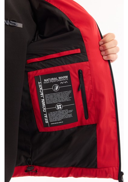 Erkek Kırmızı Kapüşonlu Kaz Tüyü Su İtici Rüzgar Geçirmez -10°C Dayanıklı Şişme Mont A52Y6067 fırsatları