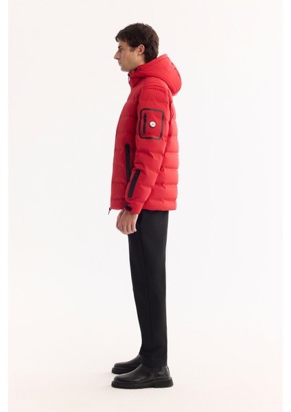 Erkek Kırmızı Kapüşonlu Kaz Tüyü Su İtici Rüzgar Geçirmez -10°C Dayanıklı Şişme Mont A52Y6067 indirimleri