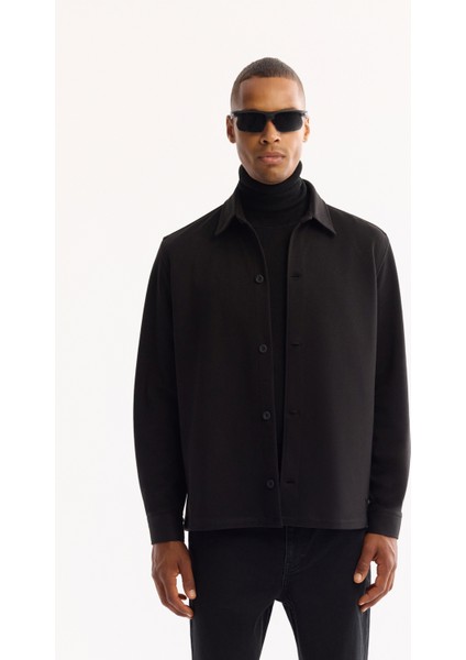 Erkek Siyah Klasik Yaka Rayon Karışımlı Comfort Fit Gömlek Ceket A52Y2043
