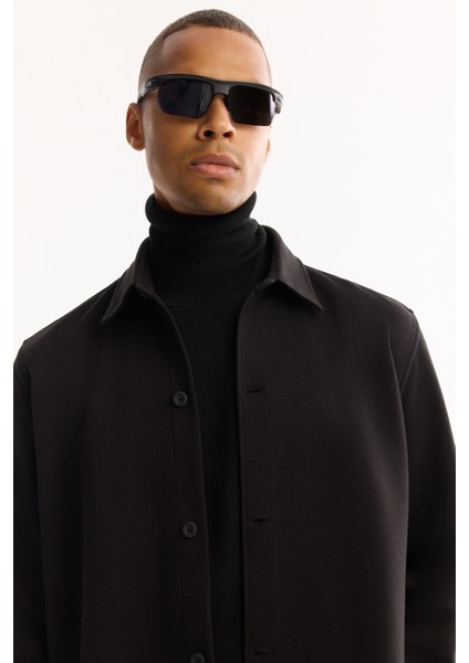 Erkek Siyah Klasik Yaka Rayon Karışımlı Comfort Fit Gömlek Ceket A52Y2043 fiyatları