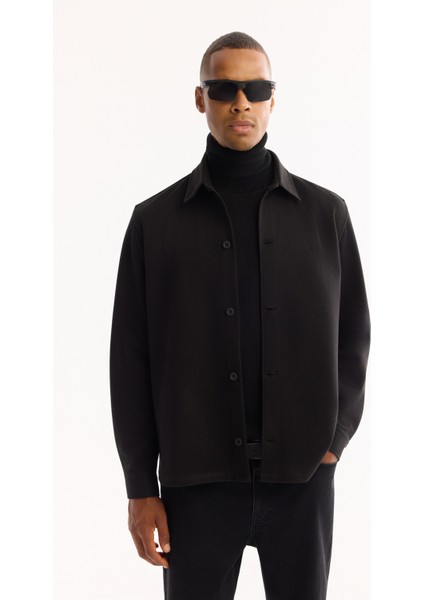 Erkek Siyah Klasik Yaka Rayon Karışımlı Comfort Fit Gömlek Ceket A52Y2043 indirimleri