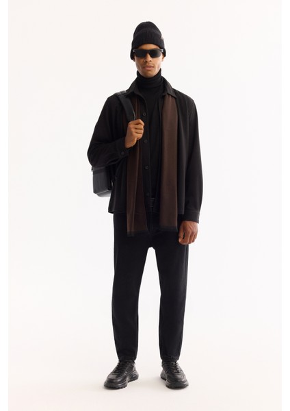 Erkek Siyah Klasik Yaka Rayon Karışımlı Comfort Fit Gömlek Ceket A52Y2043