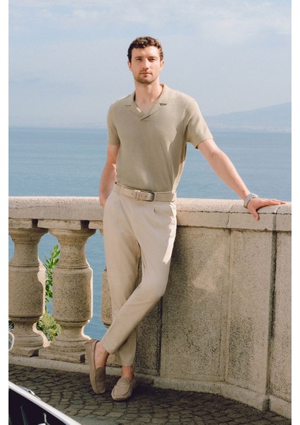 Erkek Bej Pamuklu Klasik Bel Relaxed Fit Pantolon A41Y3037