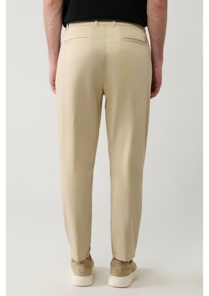 Erkek Bej Pamuklu Klasik Bel Relaxed Fit Pantolon A41Y3037