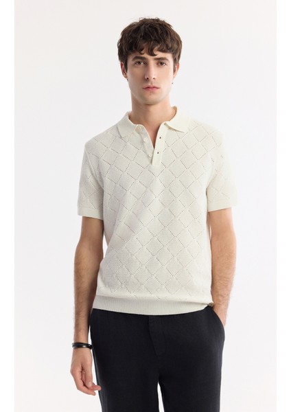 Erkek Ekru Polo Yaka Pamuklu Triko Regular Fit T-Shirt A51Y5040