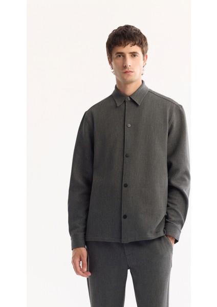 Erkek Antrasit Klasik Yaka Kolay Ütülenen Comfort Fit Gömlek Ceket A52Y2024