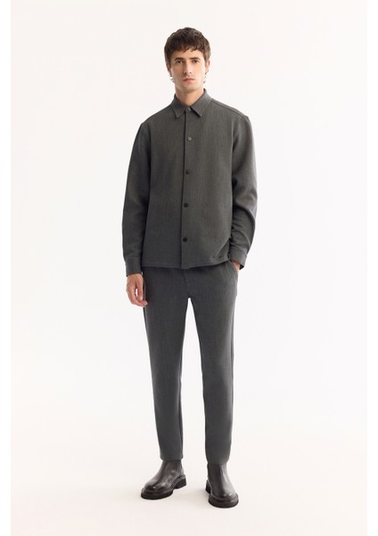 Erkek Antrasit Klasik Yaka Kolay Ütülenen Comfort Fit Gömlek Ceket A52Y2024