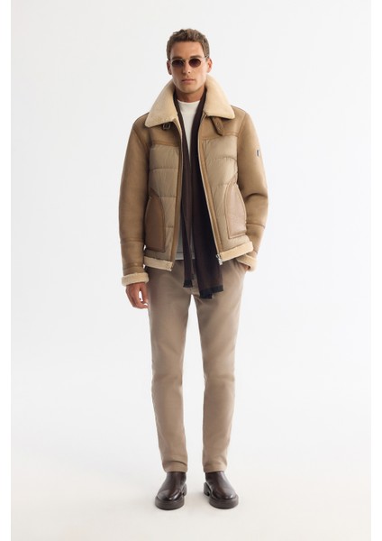 Erkek Vizon Kürklü Yaka Napa Comfort Fit Mont A42Y6127