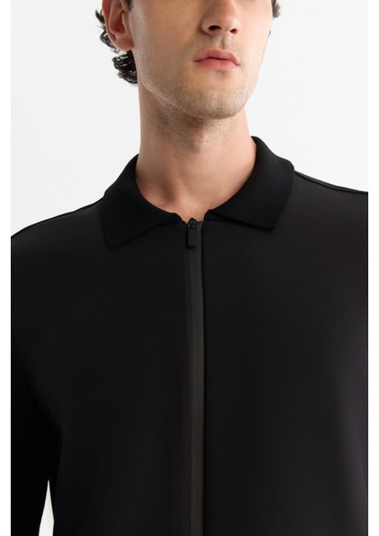 Erkek Siyah Polo Yaka Fermuarlı Cepli Regular Fit Hırka A42Y5047 fiyatları