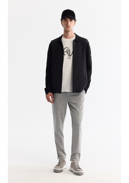 Erkek Siyah Polo Yaka Fermuarlı Cepli Regular Fit Hırka A42Y5047