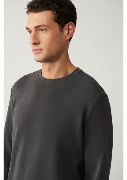 Erkek Antrasit Bisiklet Yaka Baskılı Soft Touch Regular Fit Sweatshirt A41y1224 fiyatları