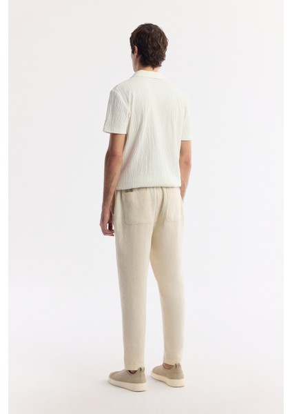 Erkek Bej Beli Lastikli %100 Keten Relaxed Fit Pantolon B003032 modelleri